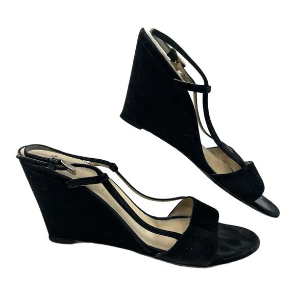 Prada Black Suede Peep Toe Wedges | Size 38EU - Picture 1 of 12